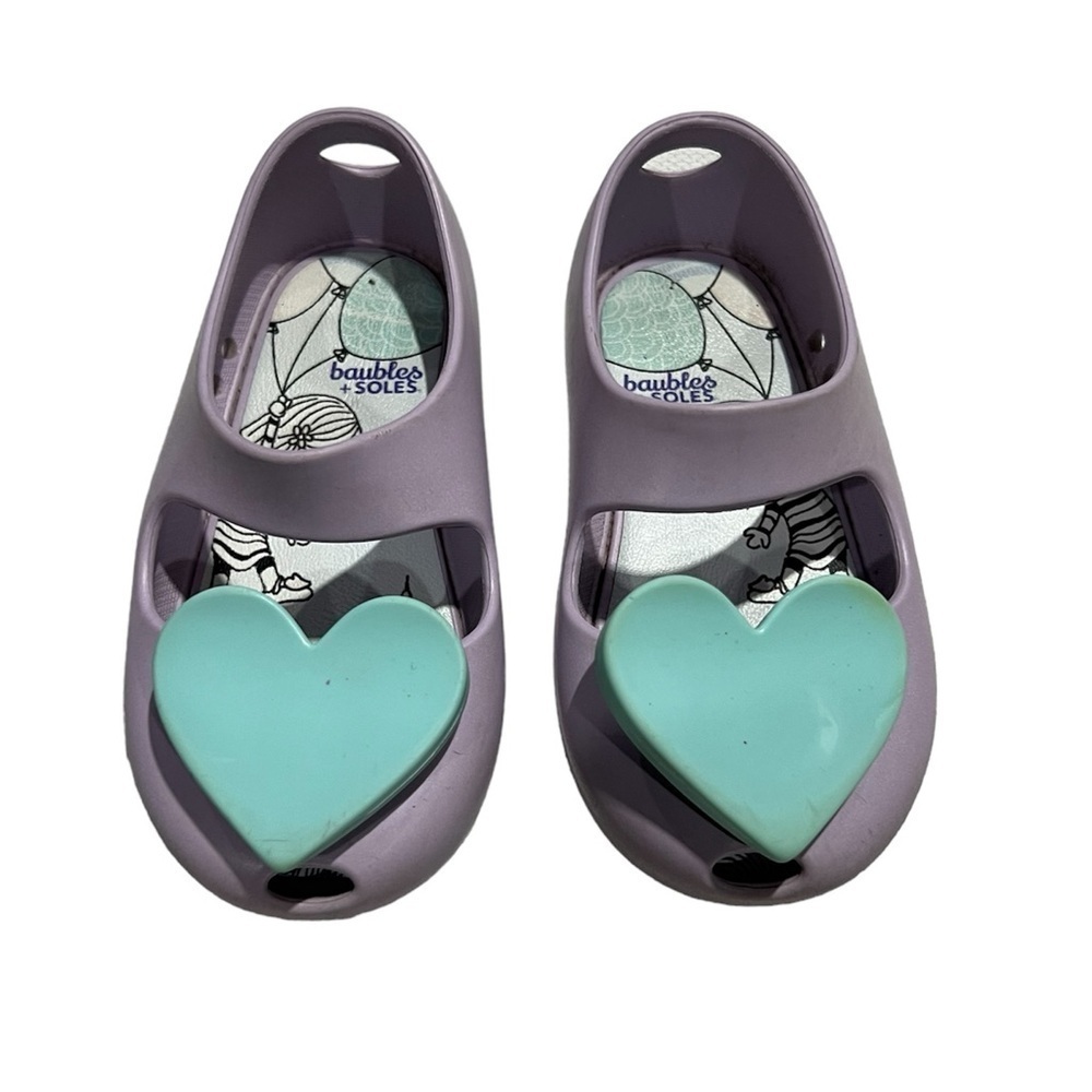 Baubles and Soles Little Girl Size 7 Shoe in Pastel Lavender with Teal Heart - Picture 2 of 10
